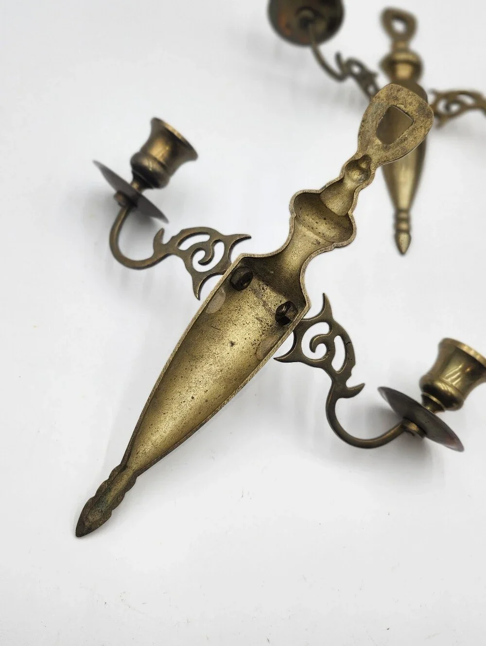 vintage antique brass double-arm wall sconces candle holder traditional colonial
